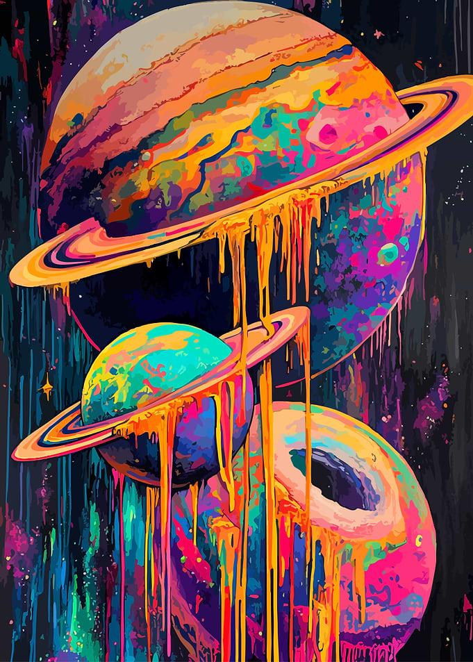 Trippy Melting Planets Space Art