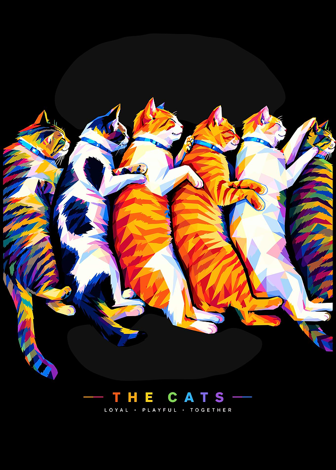 Colorful Geometric Sleeping Cats Illustration