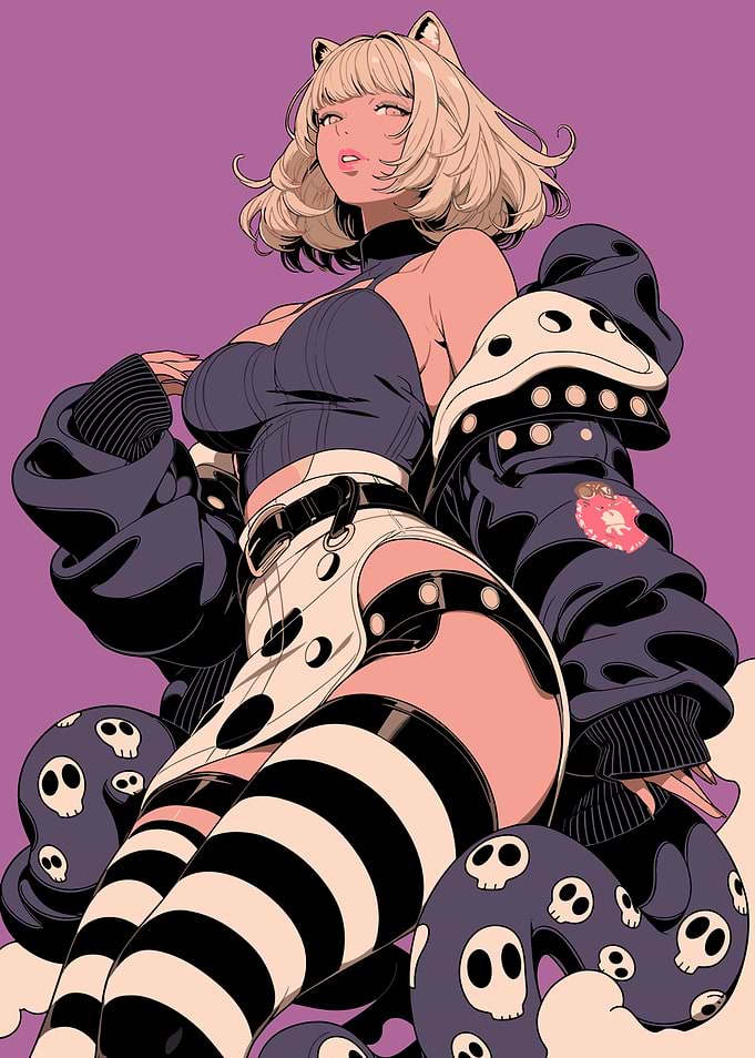 Stylish Anime Girl with Cat Ears
