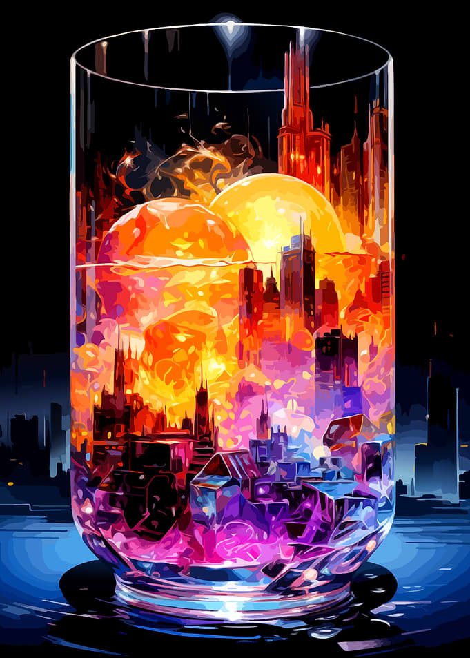Cityscape inside a glass