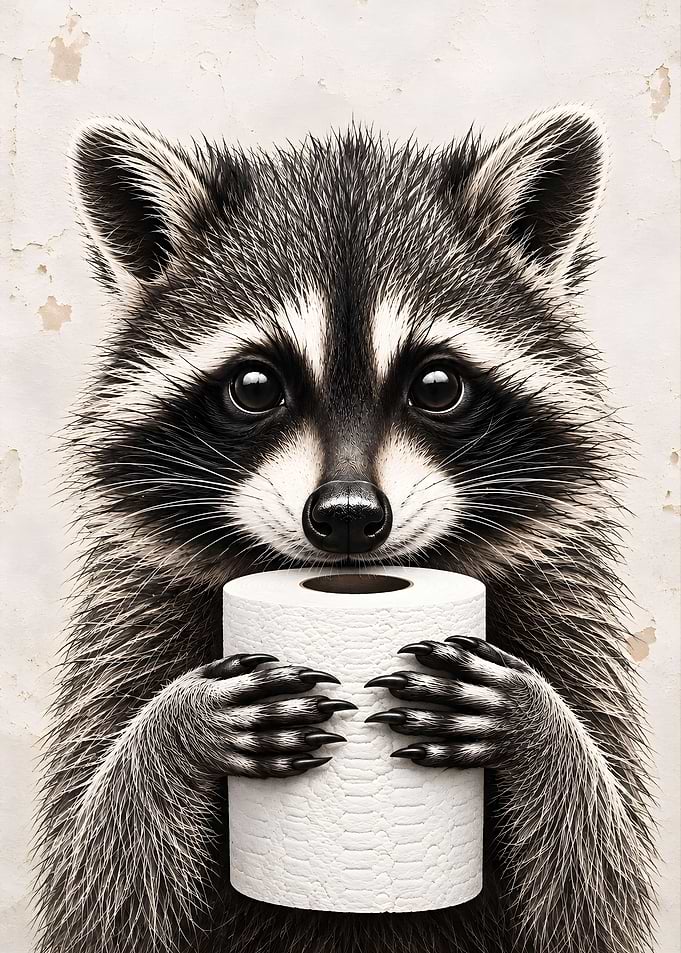 Fluffy Raccoon Toilet Paper Humor