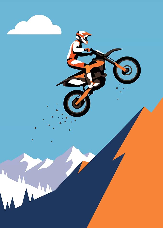 Motocross Rider Jumping Over Mountain
