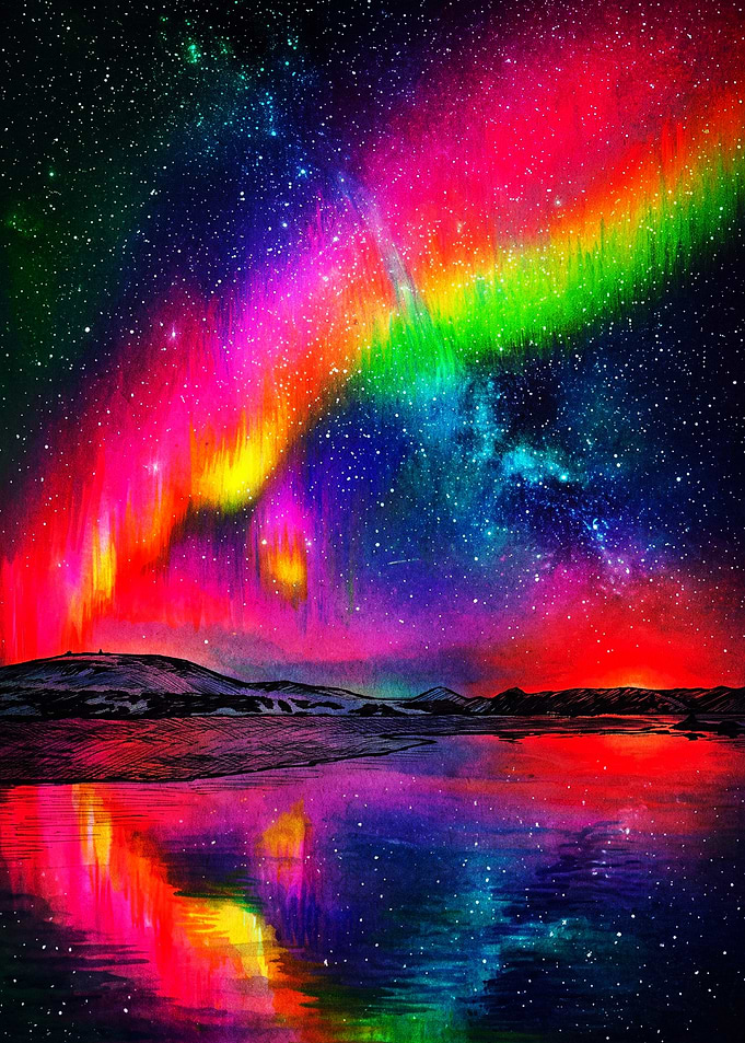 Vibrant Aurora Borealis Over Still Water