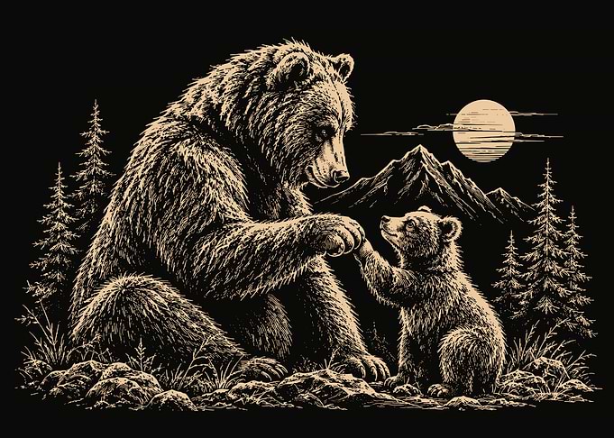 Mother Bear and Cub Illustration