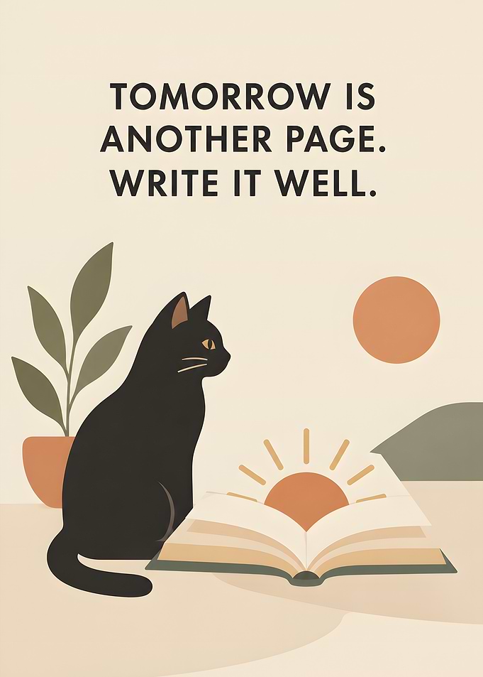 Inspirational Cat and Book Illustration