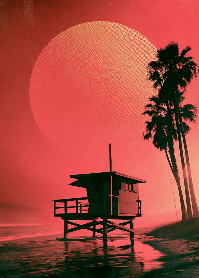 Red Sunset Beach Lifeguard Tower