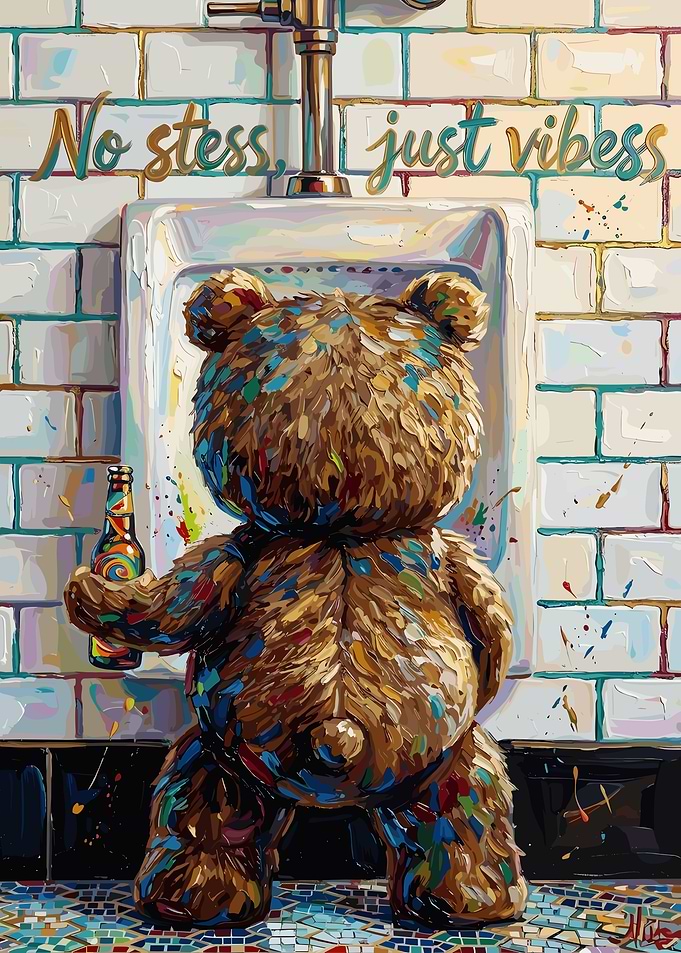 Ted Bear Urinal Painting with beer
