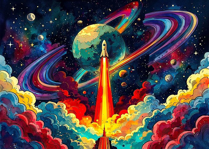Vibrant Rocket Launch Into Space
