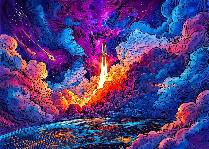Vibrant Space Shuttle Launch Illustration