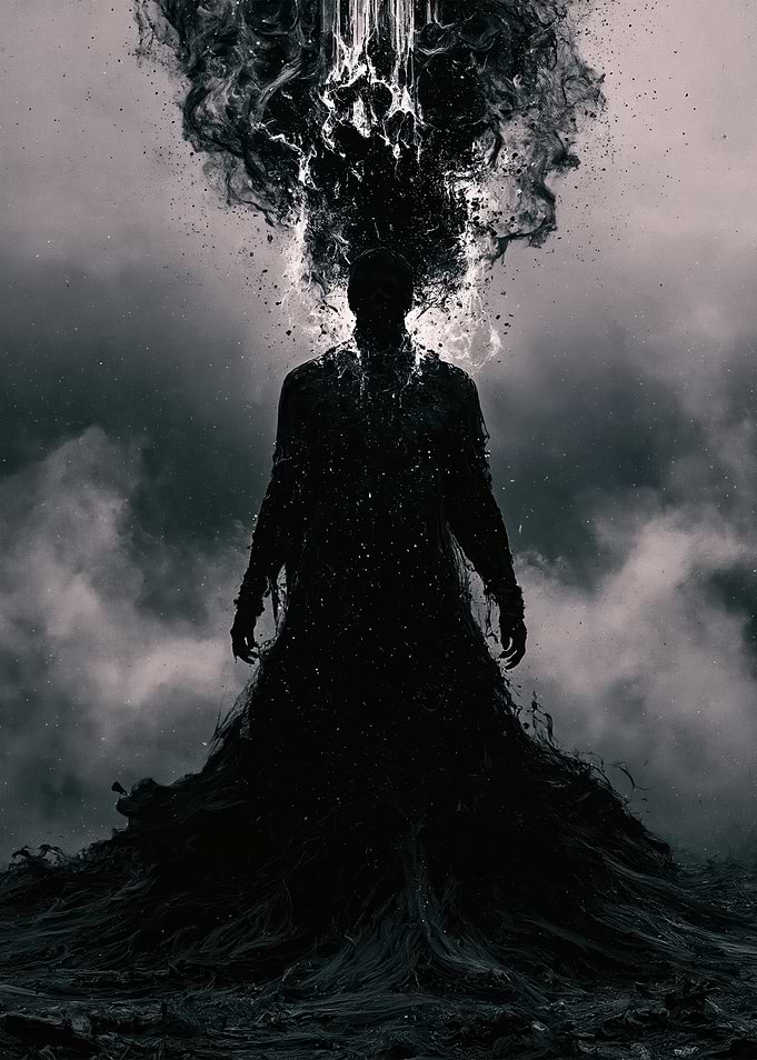 Dark Shadow Figure Emerging from Smoke