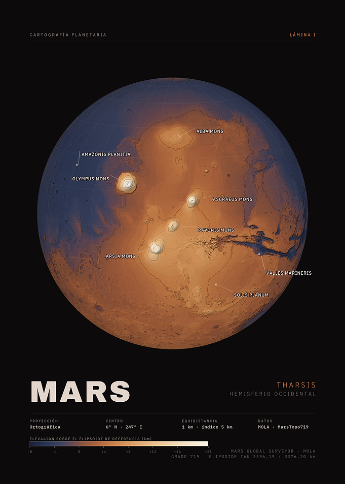Mars Tharsis Region Topographic Map