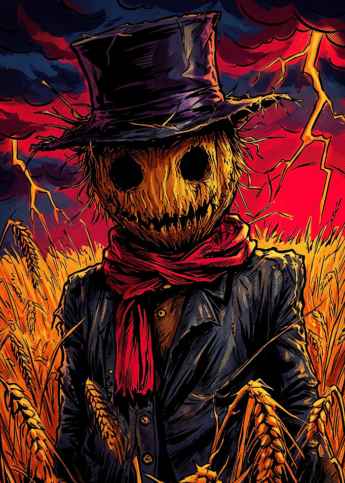 Scarecrow in a Stormy Wheat Field