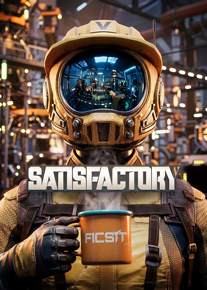 Satisfactory Game Character with Coffee Mug