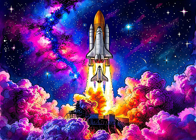 Vibrant Space Shuttle Launch Illustration