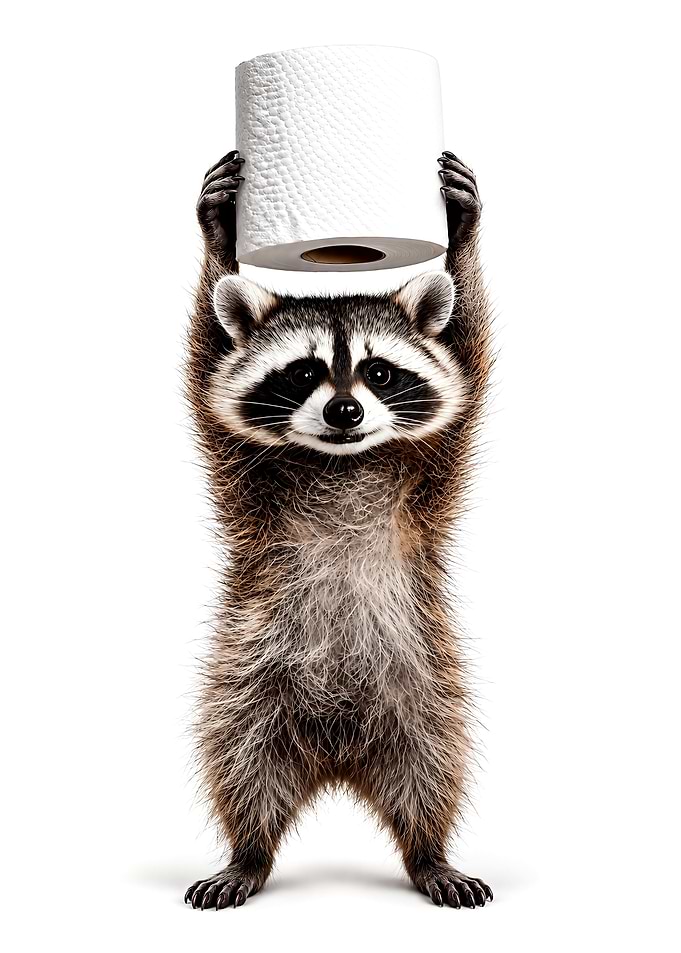 Raccoon Holding Toilet Paper Roll