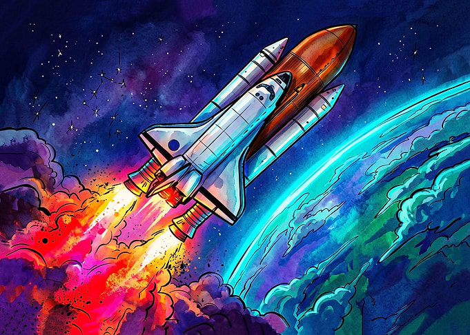 Vibrant Space Shuttle Launch Illustration