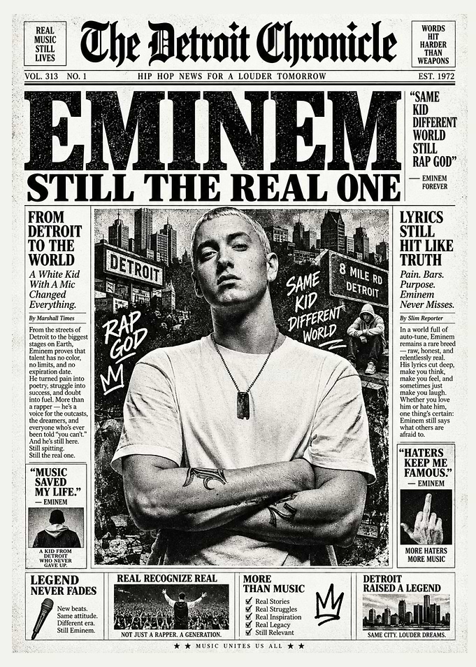 Eminem Detroit Chronicle Newspaper Poster