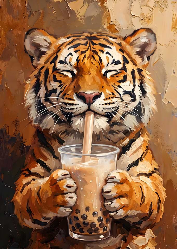 Tiger Drinking Bubble Tea