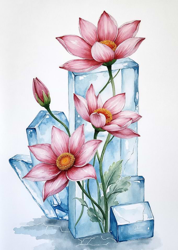 Pink Lotus Flowers and Blue Crystals
