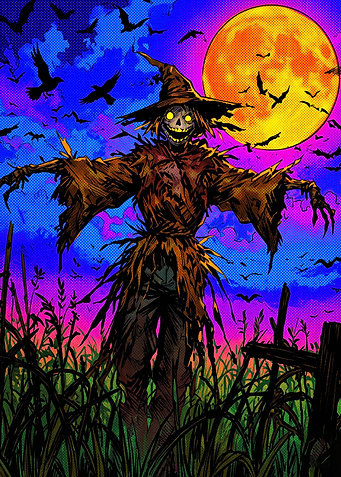 Spooky Scarecrow Under Full Moon