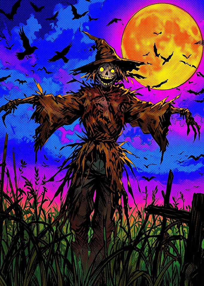Spooky Scarecrow Under Full Moon