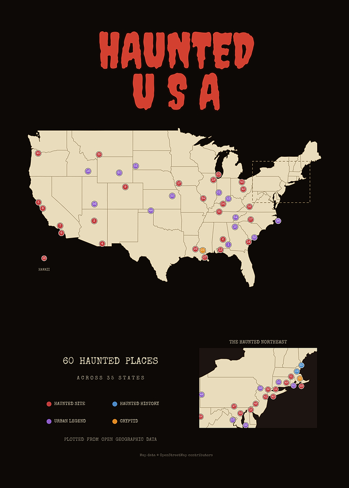 Haunted USA - 60 Haunted Places, Mapped and Numbered