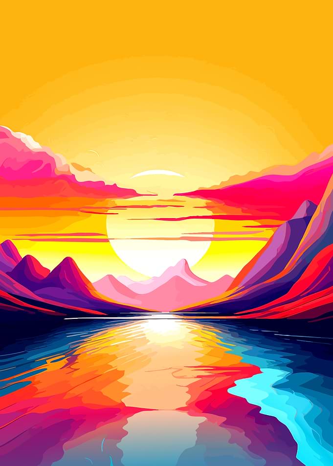 Vibrant Abstract Sunset Mountain Landscape