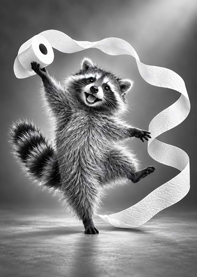 Raccoon Playing with Toilet Paper