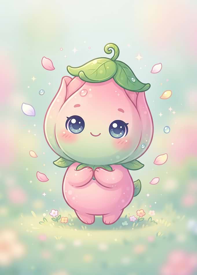 Cute Kawaii Rose Bud Character