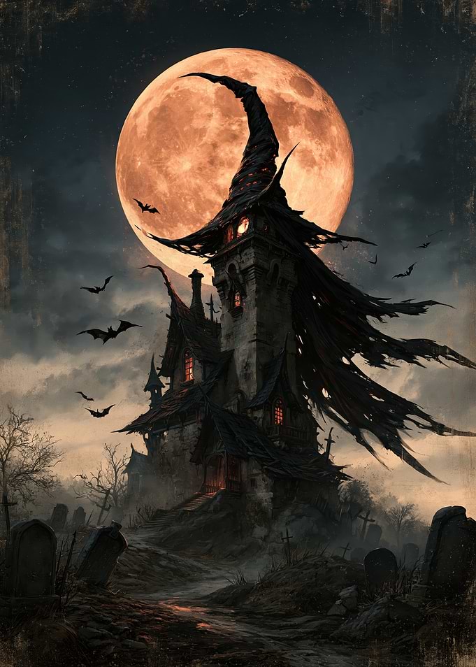 Haunted Witch Tower Under Full Moon