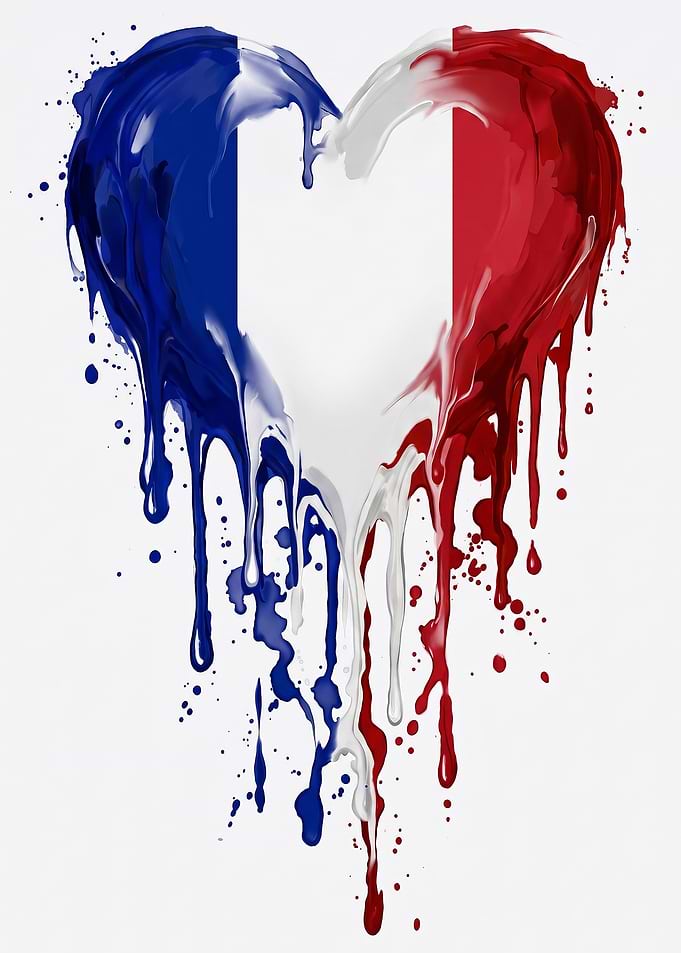 French Flag Heart Paint Drip