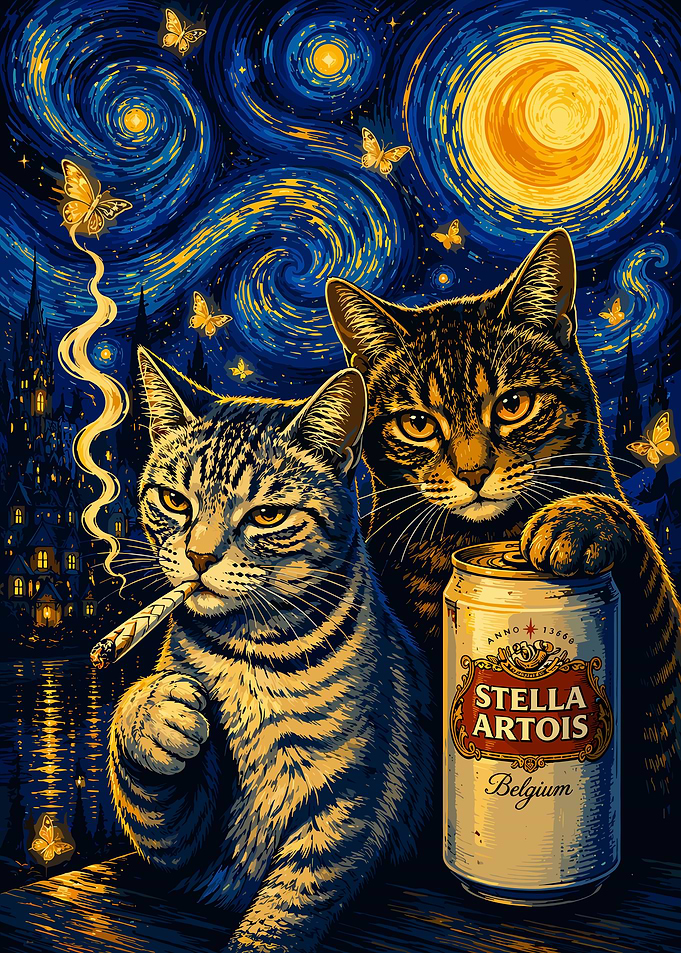 Starry Night Cats with Stella Artois