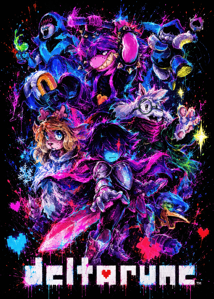 Deltarune Characters Vibrant Splatter Art
