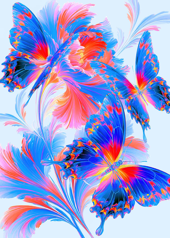 Vibrant Butterflies and Abstract Floral Art