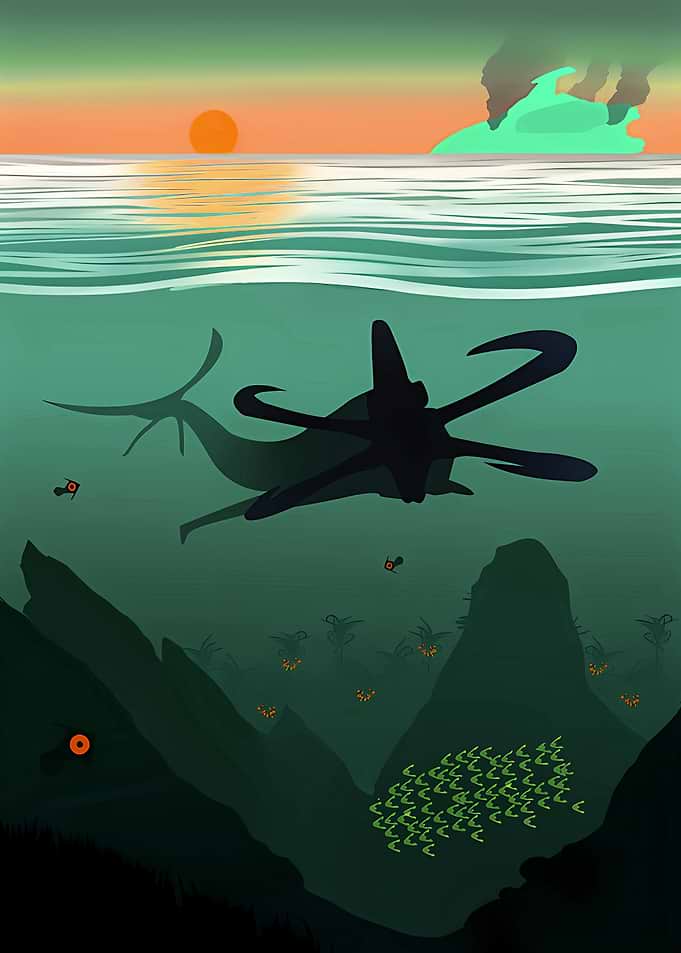 Subnautica Reaper Leviathan Underwater Scene