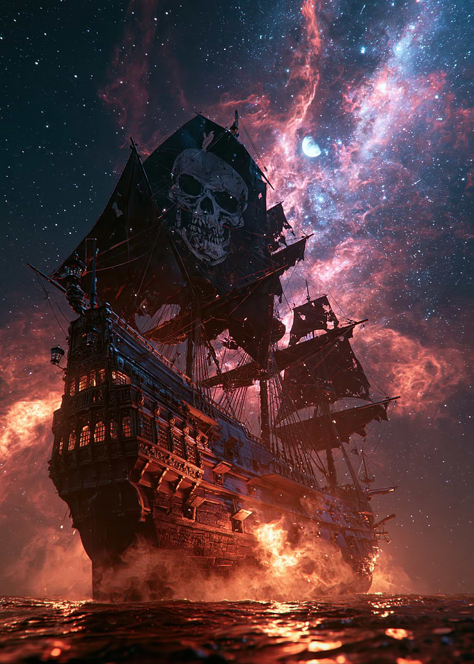 Ghostly Pirate Ship in Cosmic Nebula