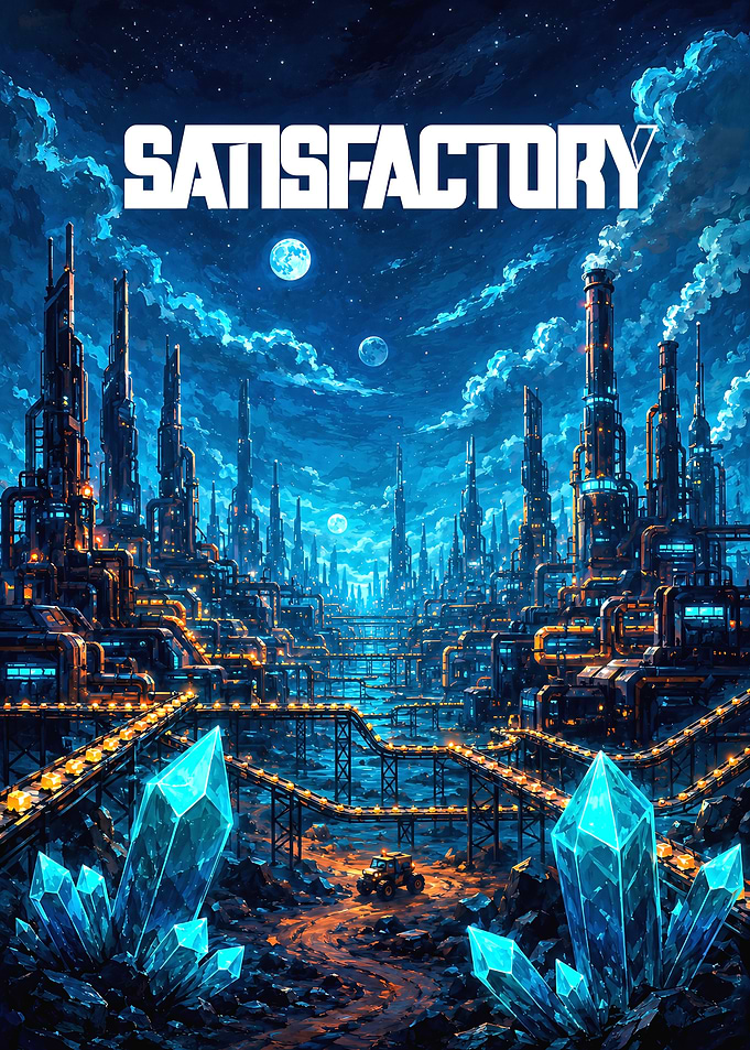Satisfactory Game Industrial Landscape Poster