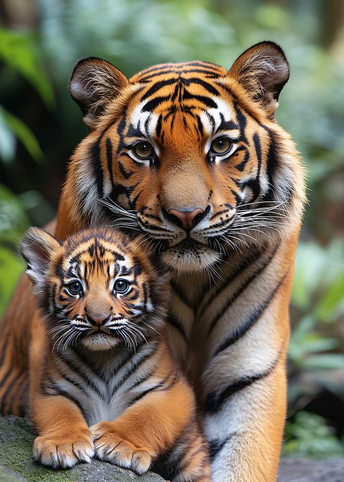 Mother Tiger and Her Cub