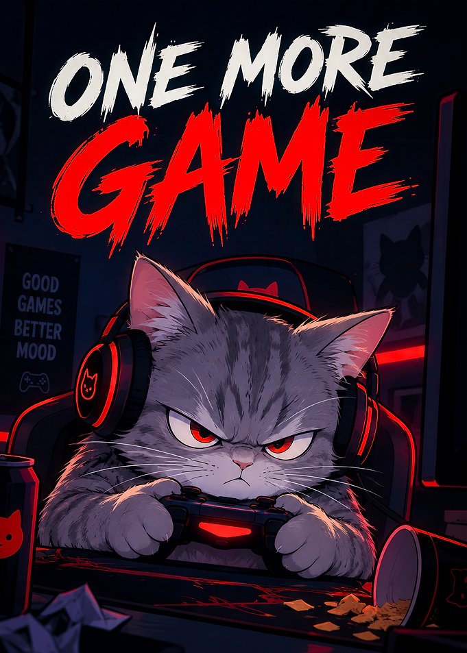 One More Game Gaming Cat Poster
