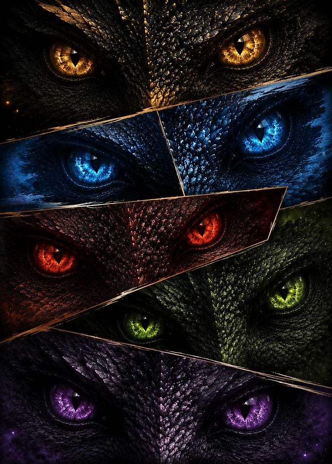 Five Colorful Dragon Eyes Collage