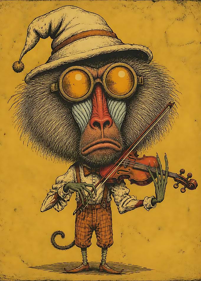 Whimsical Baboon Playing Violin