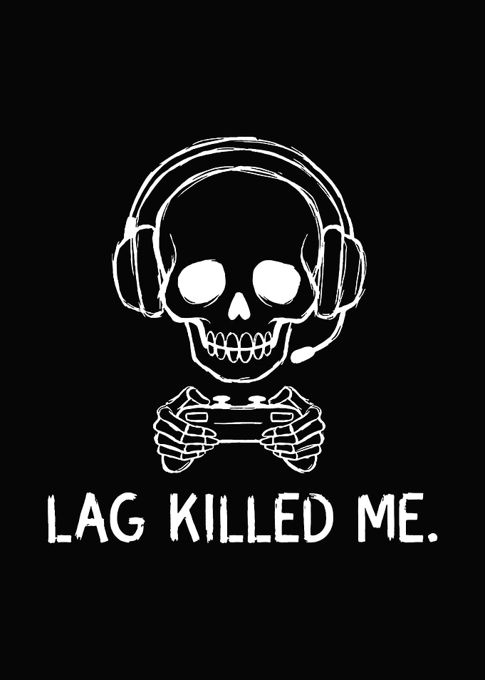 Funny Skeleton Gamer Wall Art - 'Lag Killed Me' Gaming Room Poster Decor