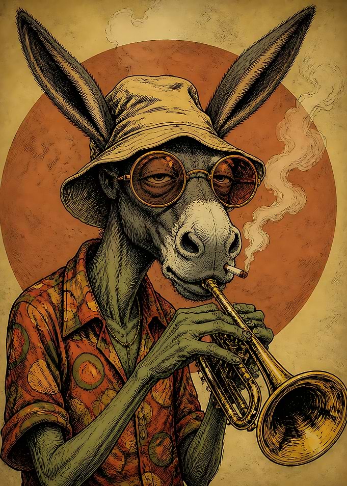 Cool Jazz Donkey Playing Trumpet