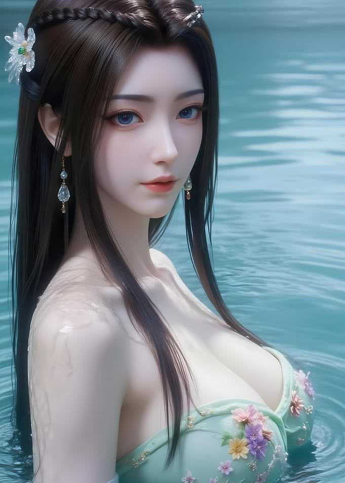 Beautiful Woman in Floral Swimwear