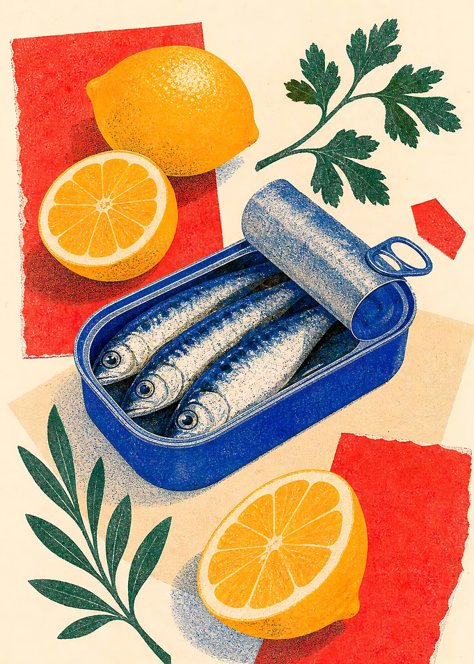 Artistic Illustration of Sardines and Lemons
