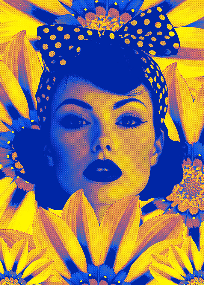 Pop Art Portrait with Sunflowers