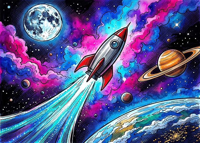Vibrant Retro Rocket Ship in Space