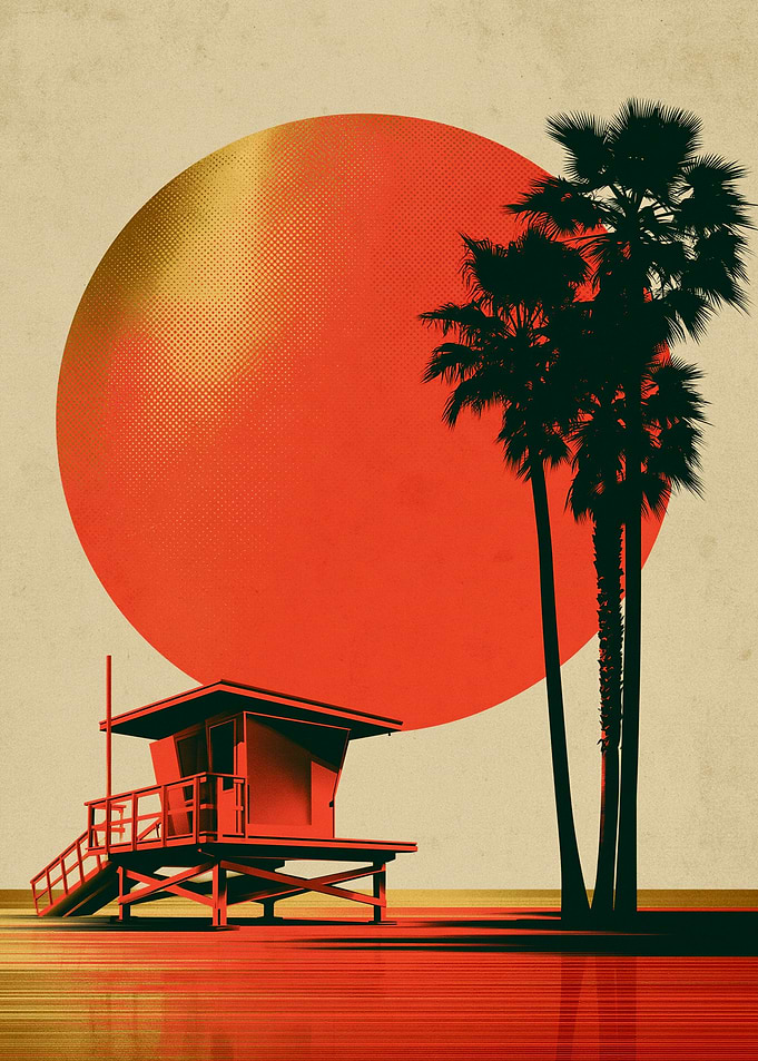 Vintage California Beach Sunset Poster