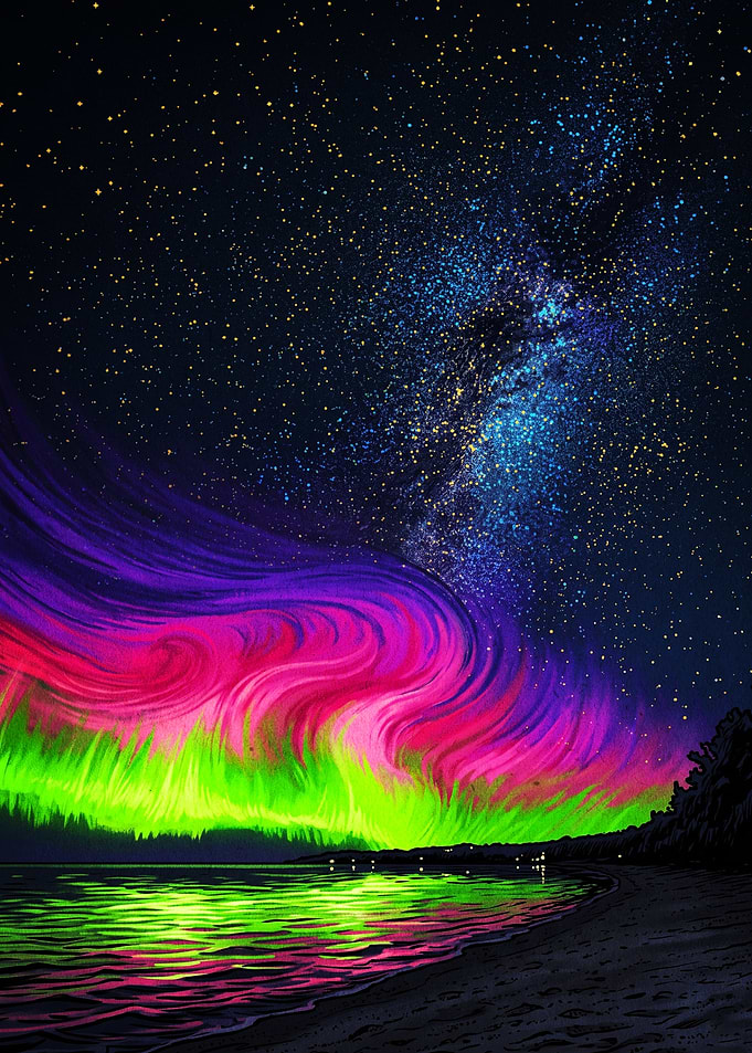 Vibrant Aurora Borealis Over Night Lake