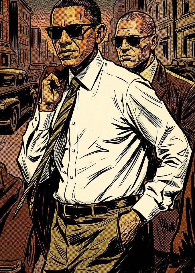 Barack Obama Noir Comic Style Illustration